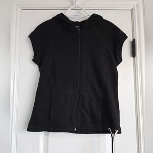 BCG Black Zip 100% Cotton Short Hoodie with Capsleeves Size Large